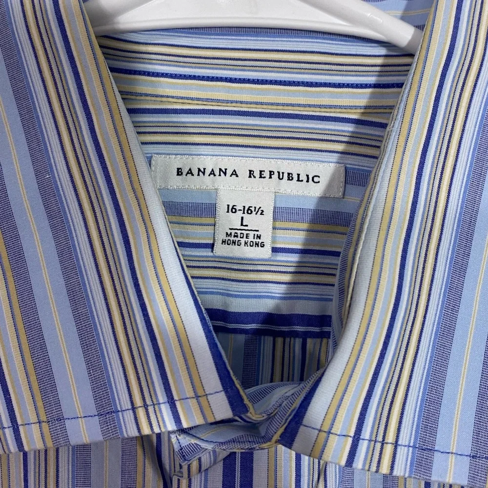 Y2K Banana Republic Striped Dress Shirt Hong Kong Made Vintage Blue Men’s Large